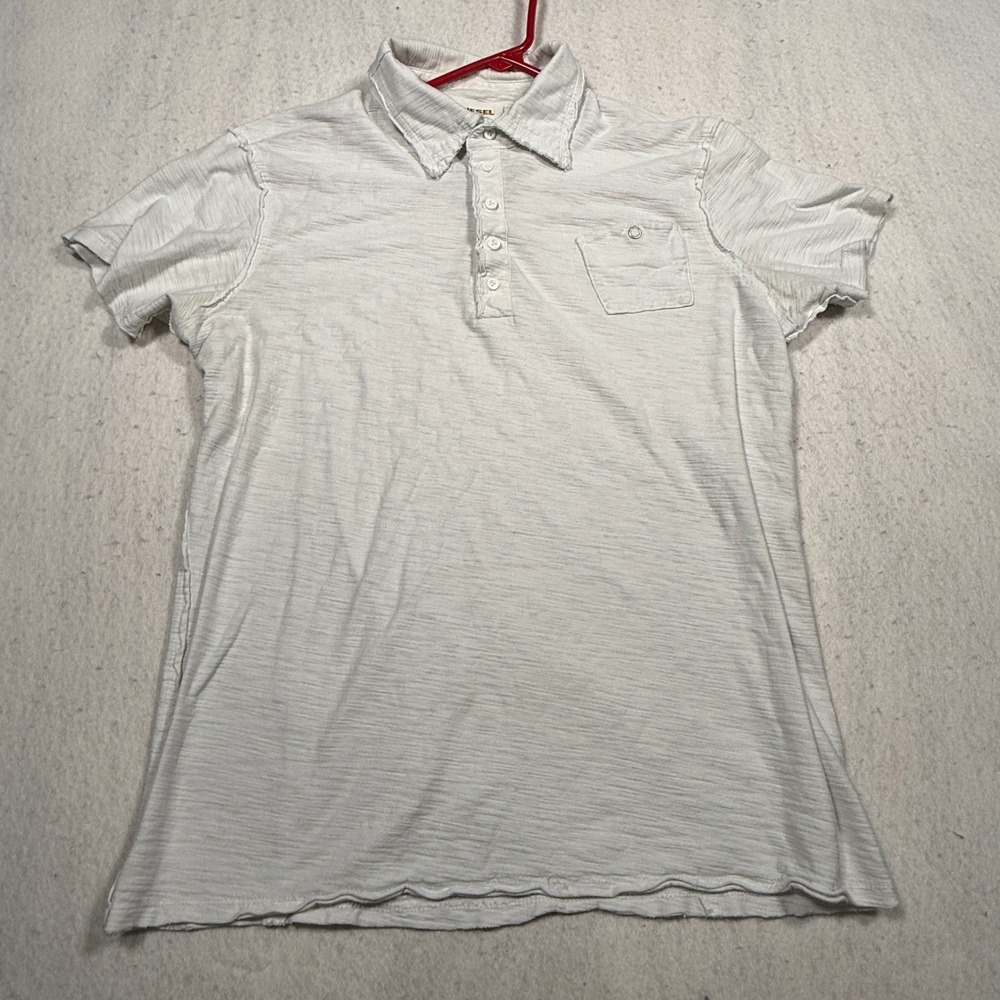 Diesel Mens Slub Knit Polo Shirt Gray Short Sleeve Raw Edge Size L RN93243